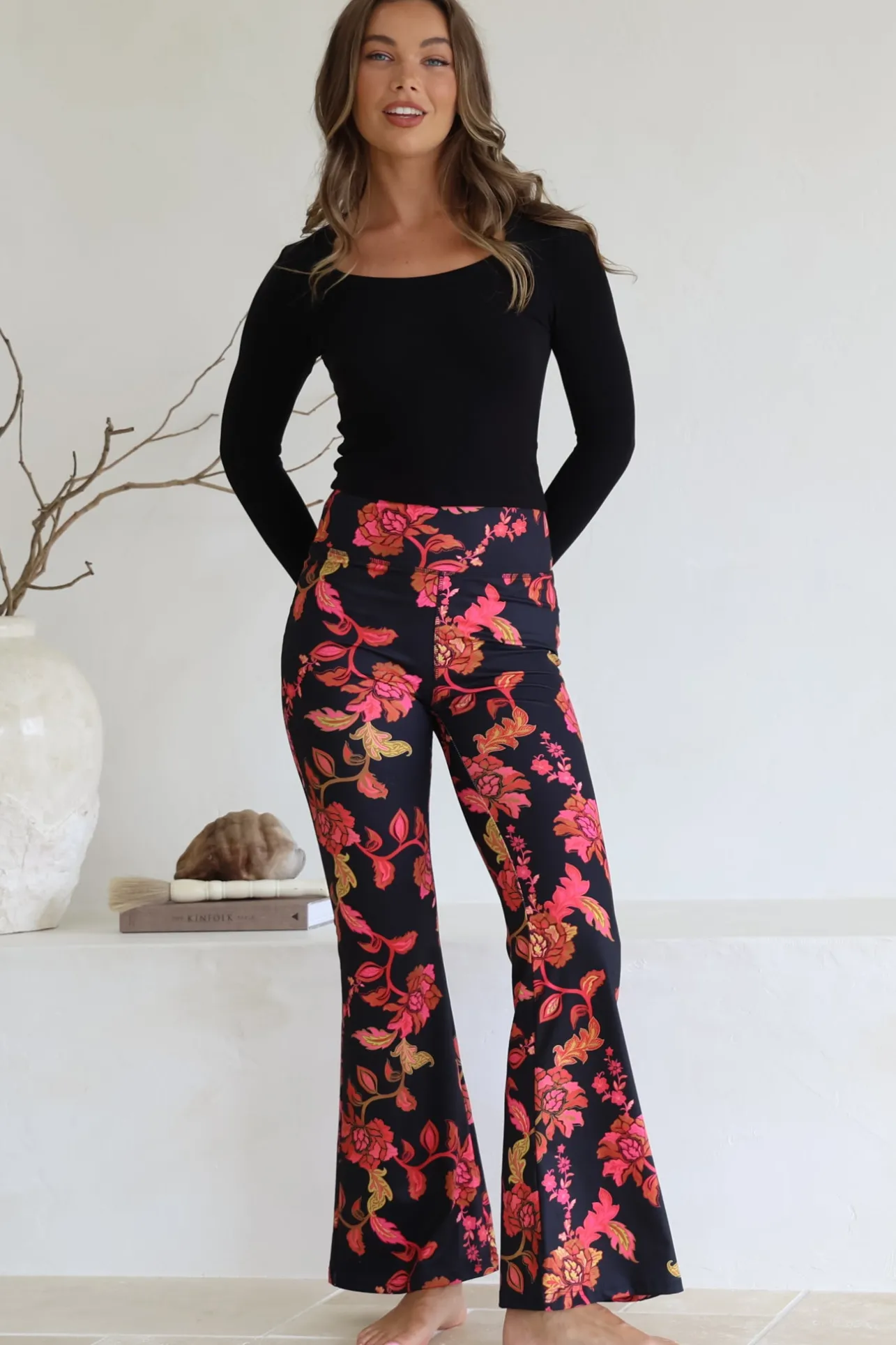 Scarlett Pants - High Waisted Flare Pants In Valerie Print>Salty Crush Hot