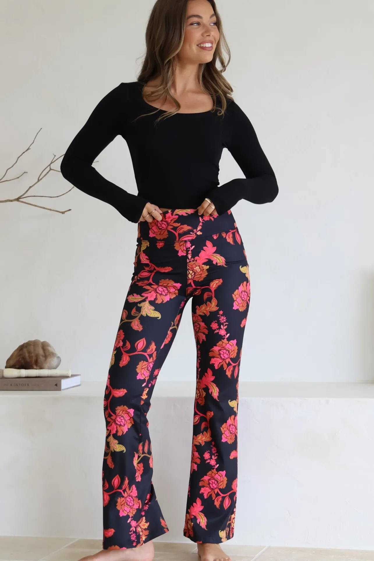 Scarlett Pants - High Waisted Flare Pants In Valerie Print>Salty Crush Hot