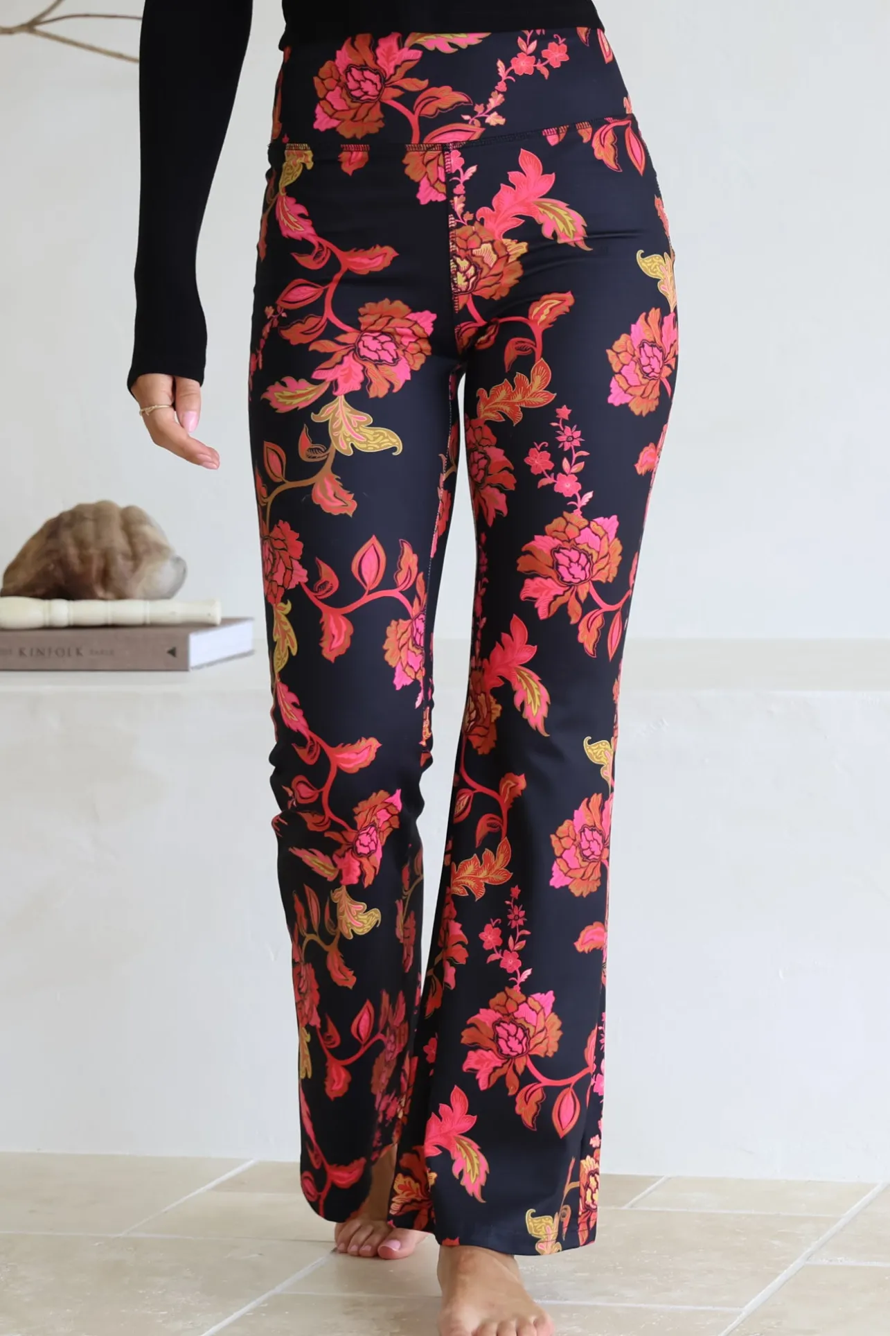 Scarlett Pants - High Waisted Flare Pants In Valerie Print>Salty Crush Hot
