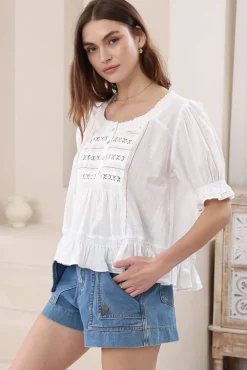 Selma Top - Round Neck Lace Detailed Pull Over Top in White><noscript><img width=