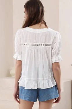 Selma Top - Round Neck Lace Detailed Pull Over Top in White><noscript><img width=