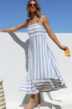 Sennia Midi Dress - Adjustable Spaghetti Strap Sun Dress in Gaubi Print Blue><noscript><img width=