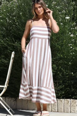 Sennia Midi Dress - Adjustable Spaghetti Strap Sun Dress in Gaubi Print Beige><noscript><img width=