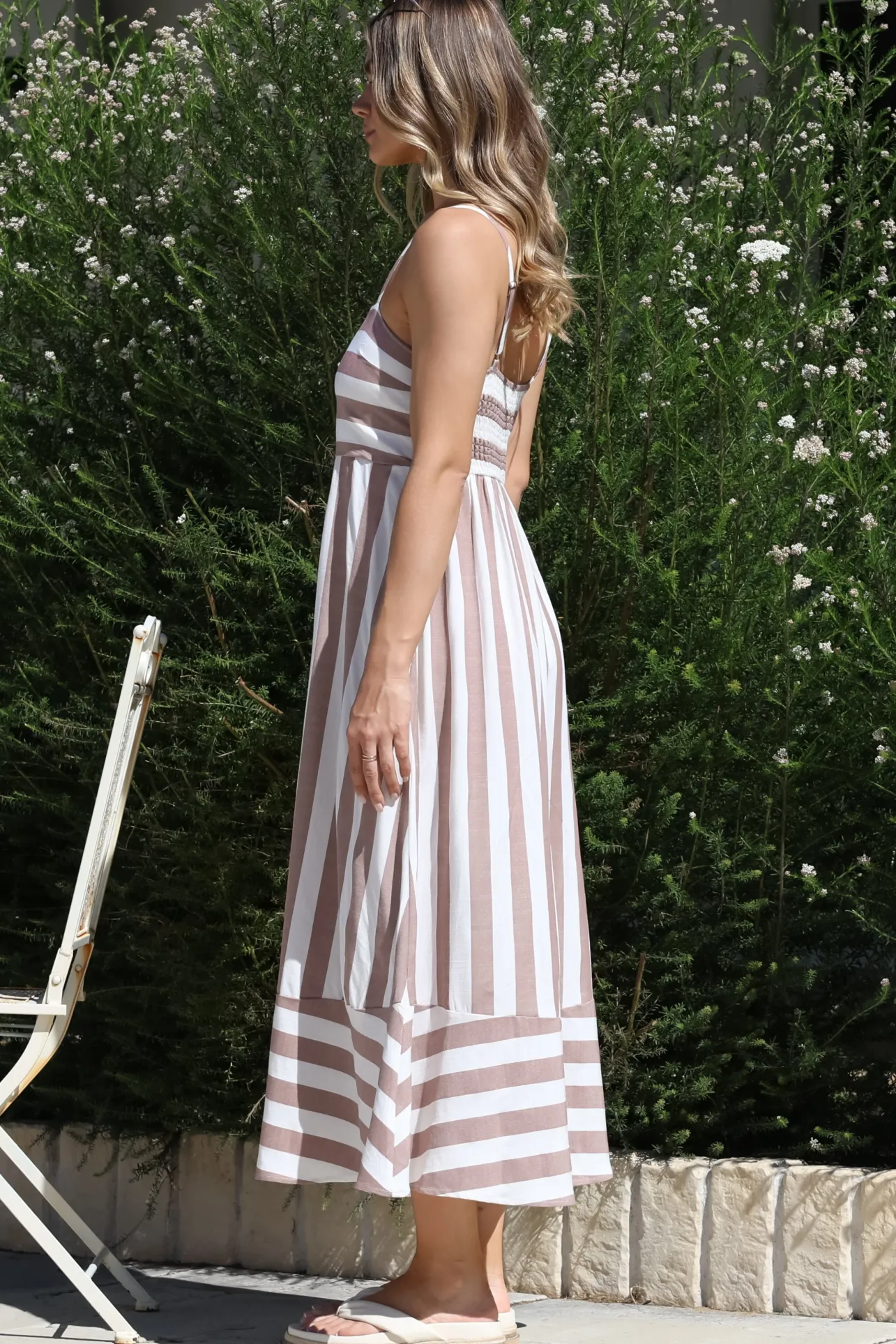 Sennia Midi Dress - Adjustable Spaghetti Strap Sun Dress in Gaubi Print Beige>Salty Crush Discount