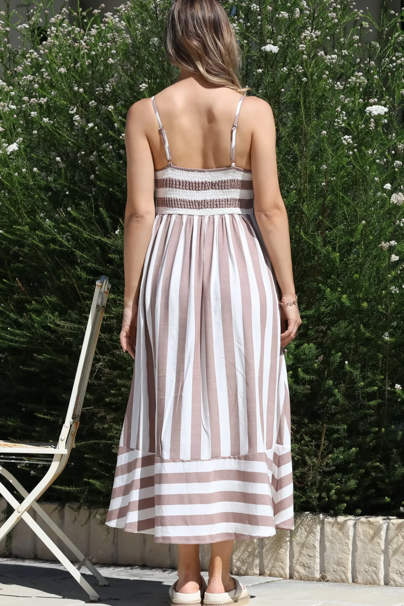 Sennia Midi Dress - Adjustable Spaghetti Strap Sun Dress in Gaubi Print Beige>Salty Crush Discount