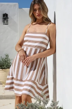 Sennia Mini Dress - Adjustable Spaghetti Strap Sun Dress in Gaubi Print Tan>Salty Crush Outlet