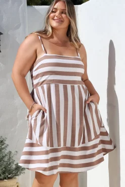 Sennia Mini Dress - Adjustable Spaghetti Strap Sun Dress in Gaubi Print Tan>Salty Crush Outlet