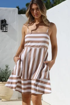 Sennia Mini Dress - Adjustable Spaghetti Strap Sun Dress in Gaubi Print Tan><noscript><img width=