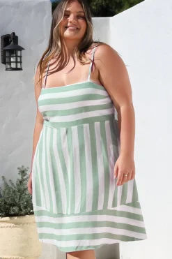 Sennia Mini Dress - Adjustable Spaghetti Strap Sun Dress in Gaubi Print Green>Salty Crush