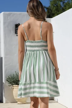 Sennia Mini Dress - Adjustable Spaghetti Strap Sun Dress in Gaubi Print Green><noscript><img width=