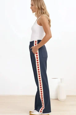 Shanty Pants - High Waisted Straight Leg Pants with Heart Side Strip in Blue><noscript><img width=