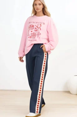 Shanty Pants - High Waisted Straight Leg Pants with Heart Side Strip in Blue><noscript><img width=