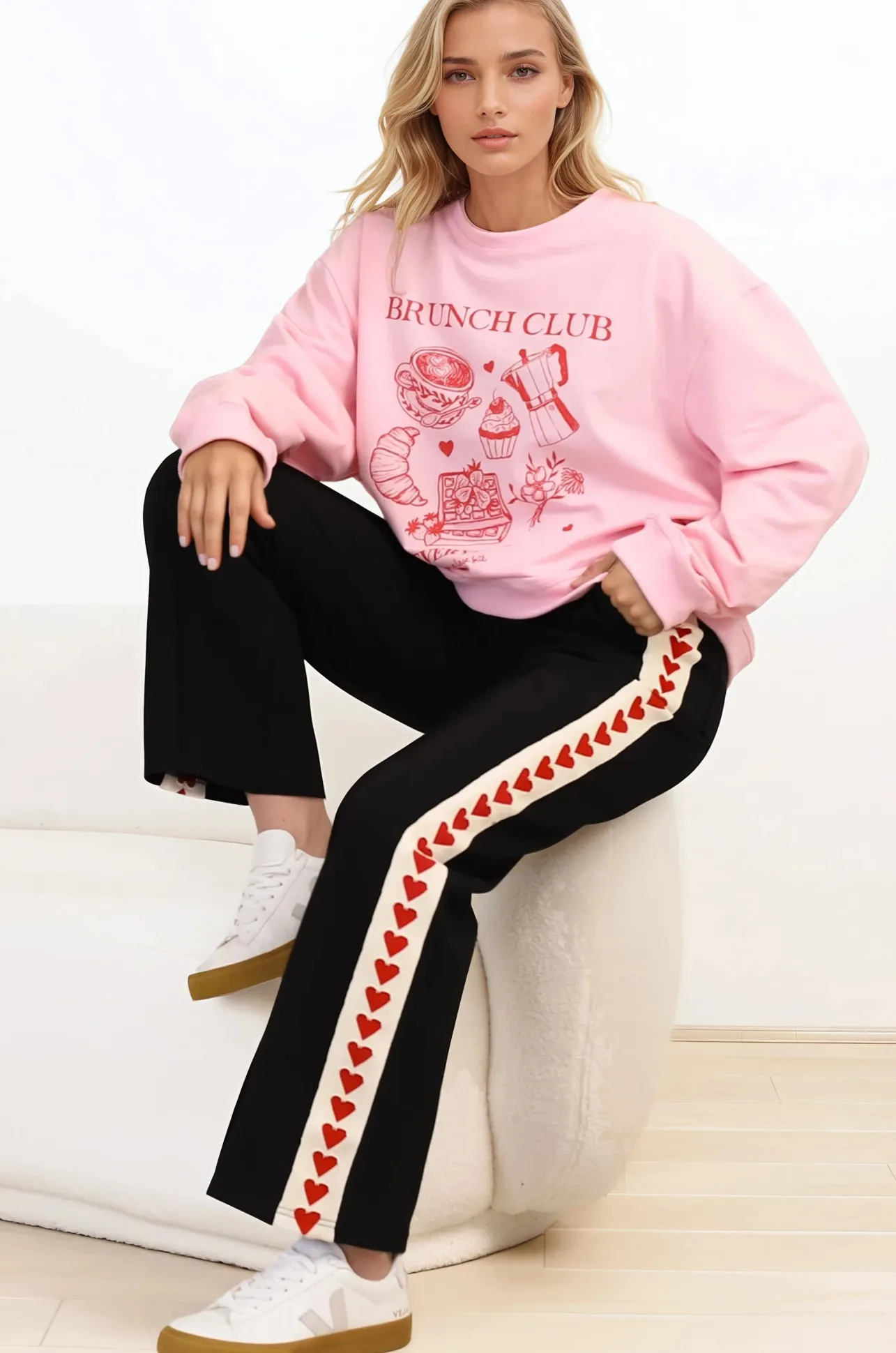 Shanty Pants - High Waisted Straight Leg Pants with Heart Side Strip in Black>Salty Crush Best