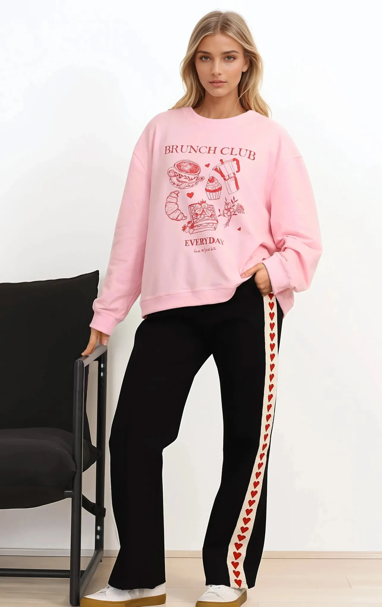 Shanty Pants - High Waisted Straight Leg Pants with Heart Side Strip in Black>Salty Crush Best