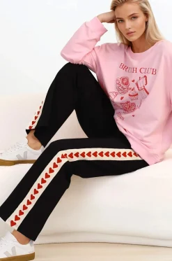Shanty Pants - High Waisted Straight Leg Pants with Heart Side Strip in Black><noscript><img width=