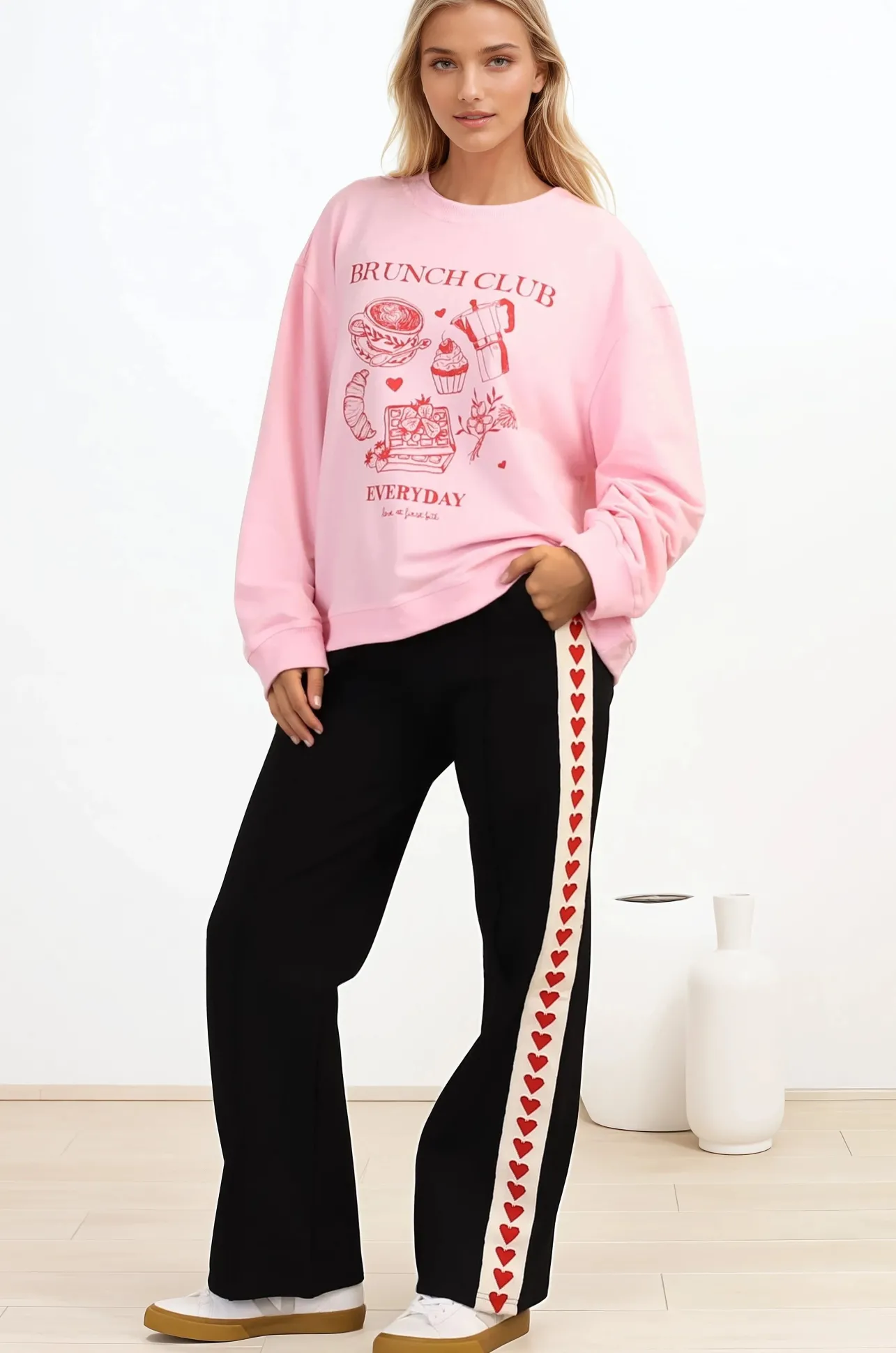 Shanty Pants - High Waisted Straight Leg Pants with Heart Side Strip in Black>Salty Crush Best