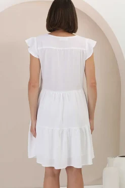 Sharie Mini Dress - Sweet Tiered Cap Sleeve Dress with Pockets in White><noscript><img width=