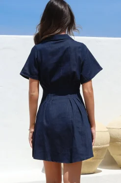 Sharlan Mini Dress - A-Line Button Detailed Denim Dress in Dark Denim><noscript><img width=