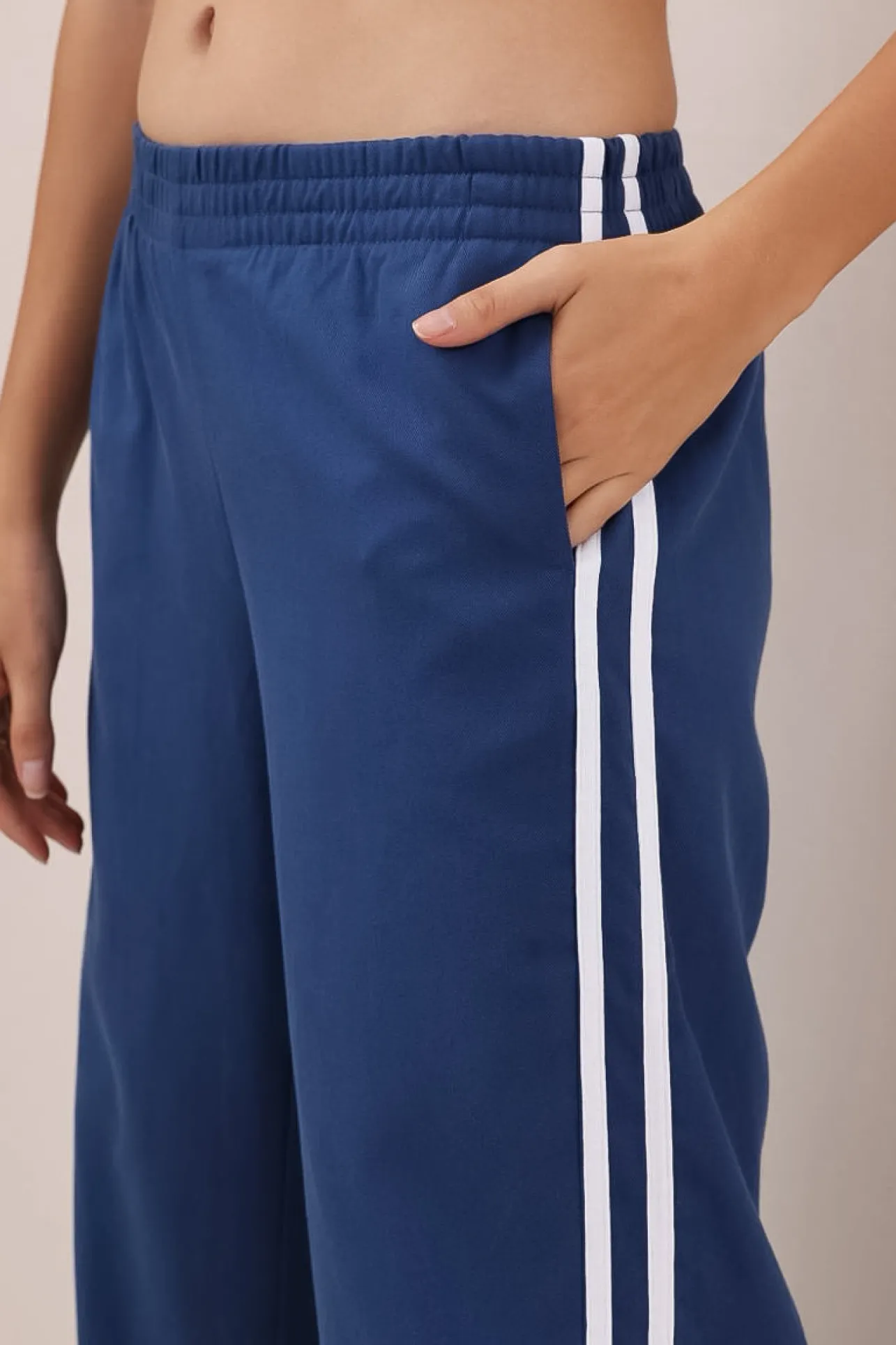Shaw Pants - Double Contrast Stripe High Waisted Pants in Blue>Salty Crush Clearance