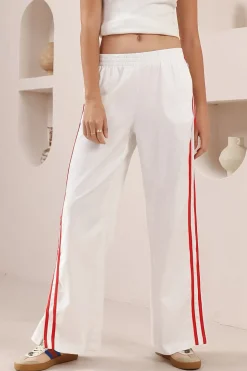 Shaw Pants - Double Contrast Stripe High Waisted Pants in White>Salty Crush Best
