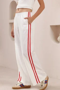 Shaw Pants - Double Contrast Stripe High Waisted Pants in White><noscript><img width=