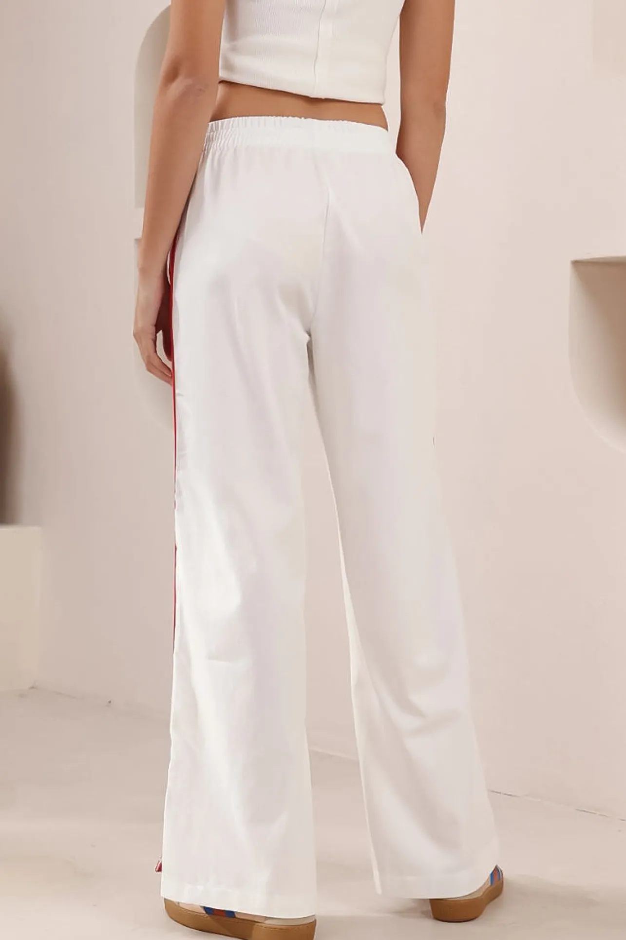 Shaw Pants - Double Contrast Stripe High Waisted Pants in White>Salty Crush Best