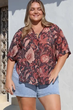 Shelly Shirt - Collared Button Down Shirt in Narah Print><noscript><img width=