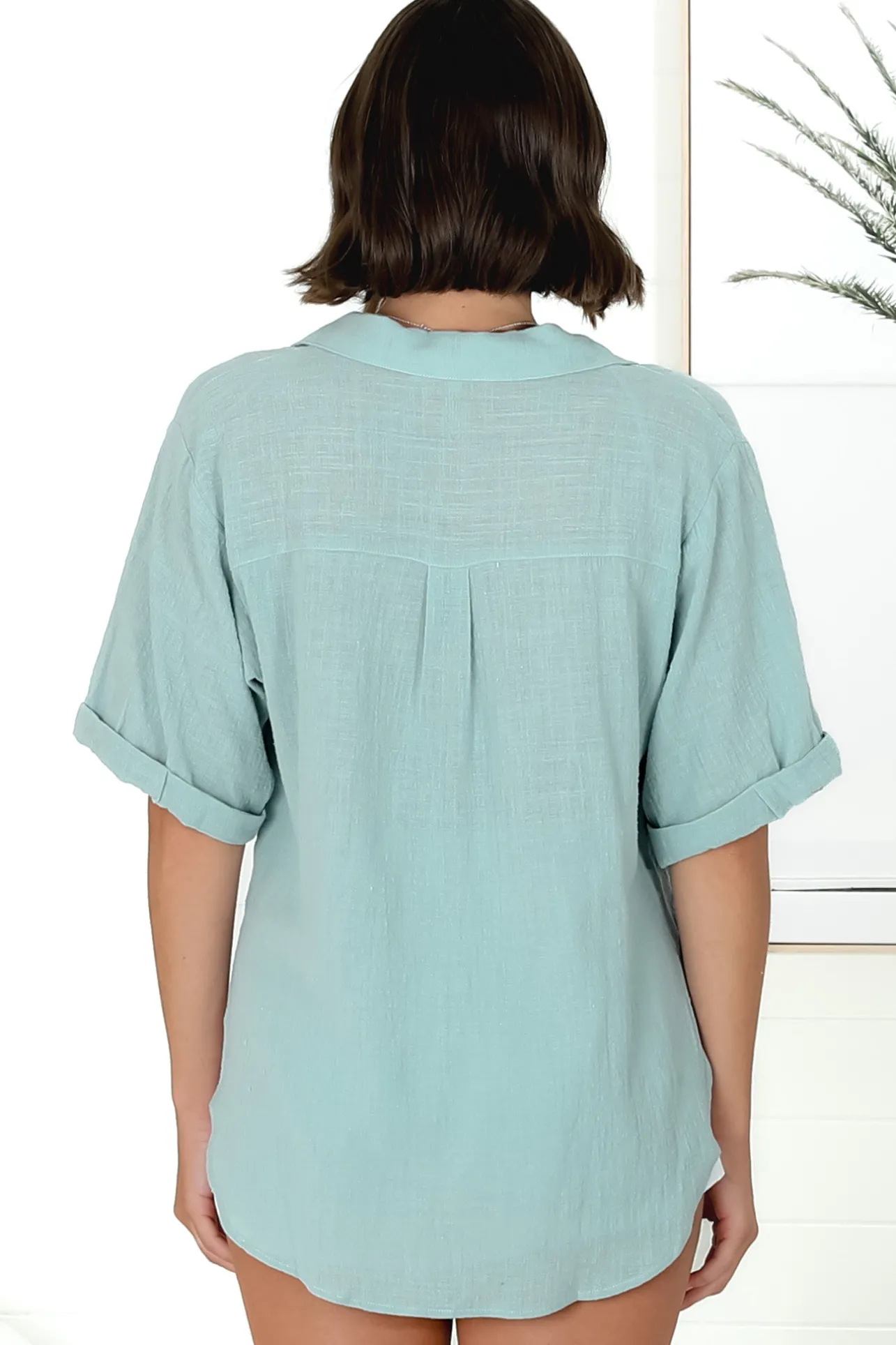 Shelly Shirt - Linen Collared Button Down Shirt in Sky Blue>Salty Crush Best