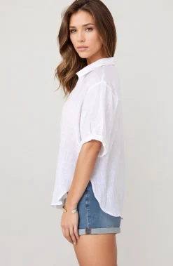 Shelly Shirt - Linen Collared Button Down Shirt in White><noscript><img width=