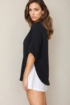 Shelly Shirt - Linen Collared Button Down Shirt in Black><noscript><img width=