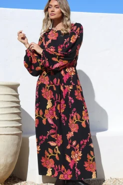 Sheyne Maxi Dress - Long Balloon Sleeve Elasticated Waist A Line Dress in Valerie Print><noscript><img width=
