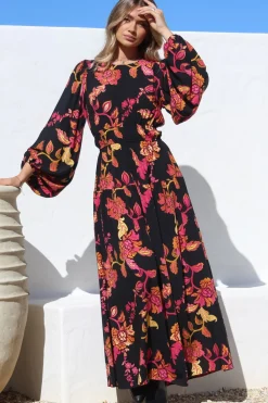 Sheyne Maxi Dress - Long Balloon Sleeve Elasticated Waist A Line Dress in Valerie Print><noscript><img width=