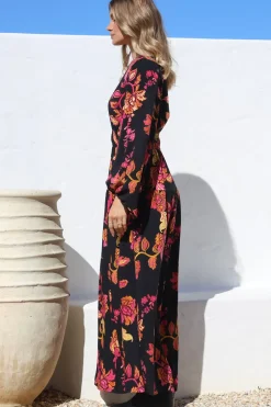 Sheyne Maxi Dress - Long Balloon Sleeve Elasticated Waist A Line Dress in Valerie Print><noscript><img width=