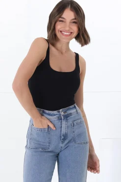 Sidney Singlet - Thin Strap Square Neckline Double Layered Singlet in Black><noscript><img width=