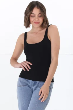Sidney Singlet - Thin Strap Square Neckline Double Layered Singlet in Black><noscript><img width=