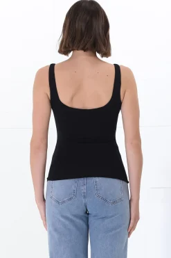 Sidney Singlet - Thin Strap Square Neckline Double Layered Singlet in Black><noscript><img width=