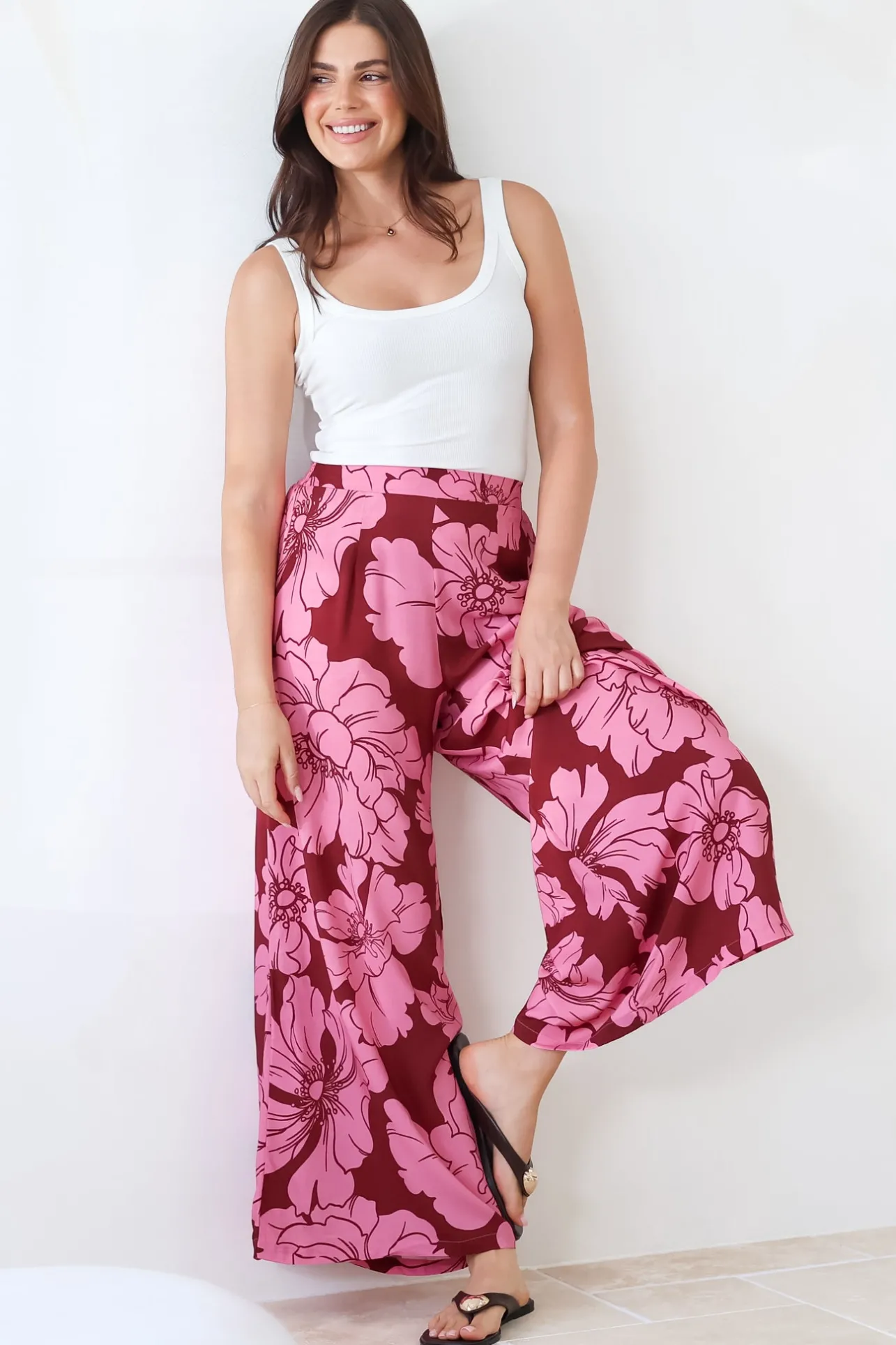 Silvie Pants - High Waist Wide Leg Pants in Full Bloom Print>Salty Crush Online
