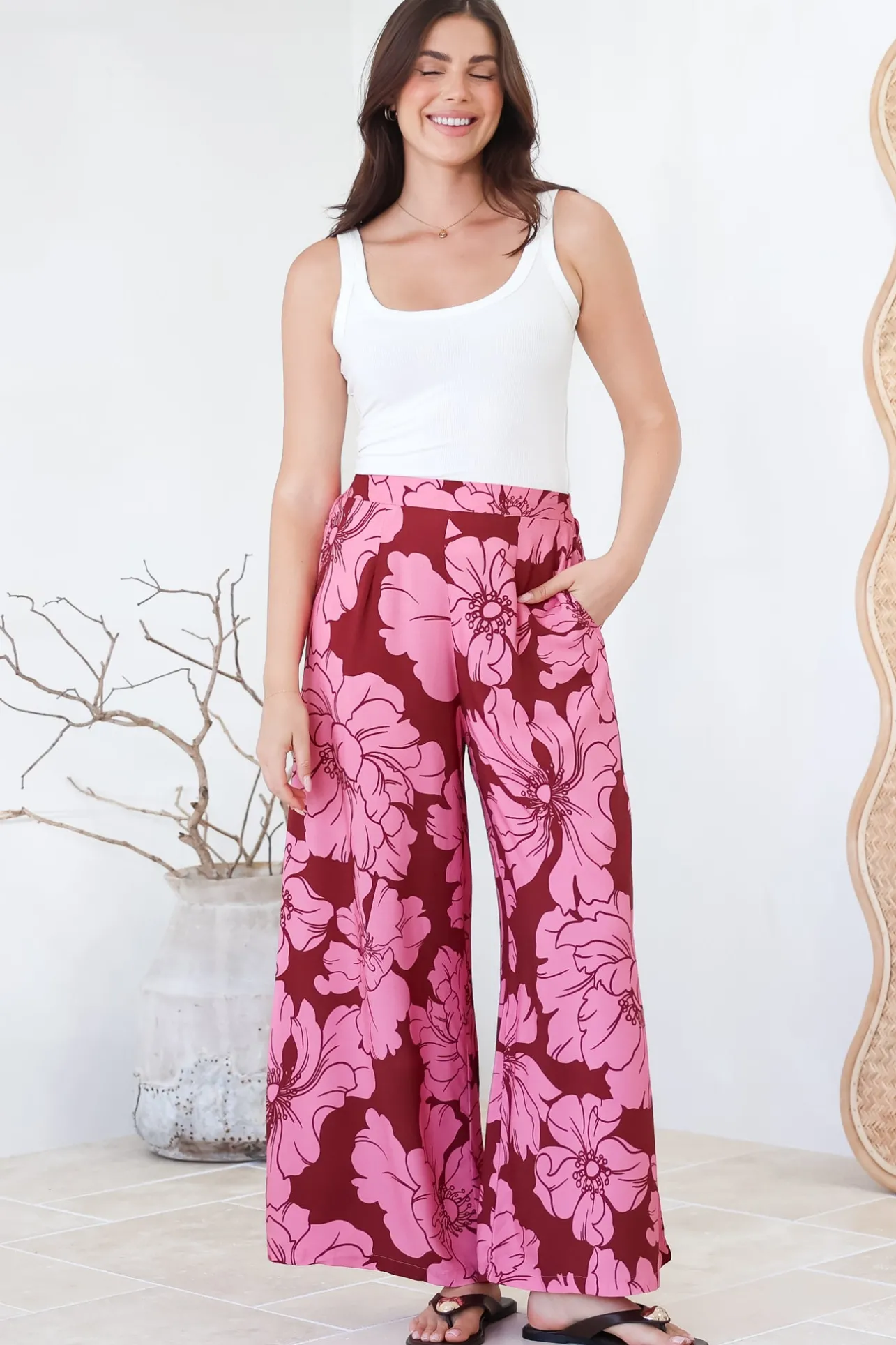 Silvie Pants - High Waist Wide Leg Pants in Full Bloom Print>Salty Crush Online