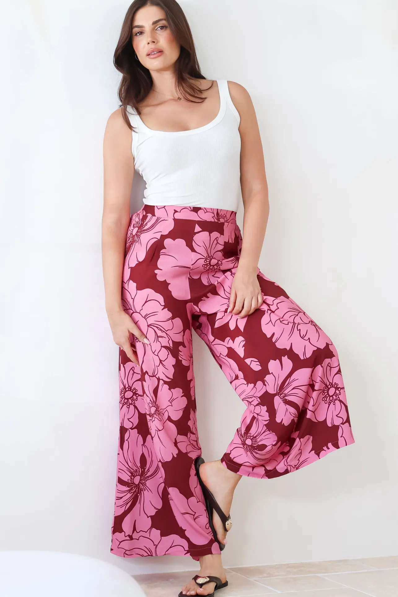 Silvie Pants - High Waist Wide Leg Pants in Full Bloom Print>Salty Crush Online