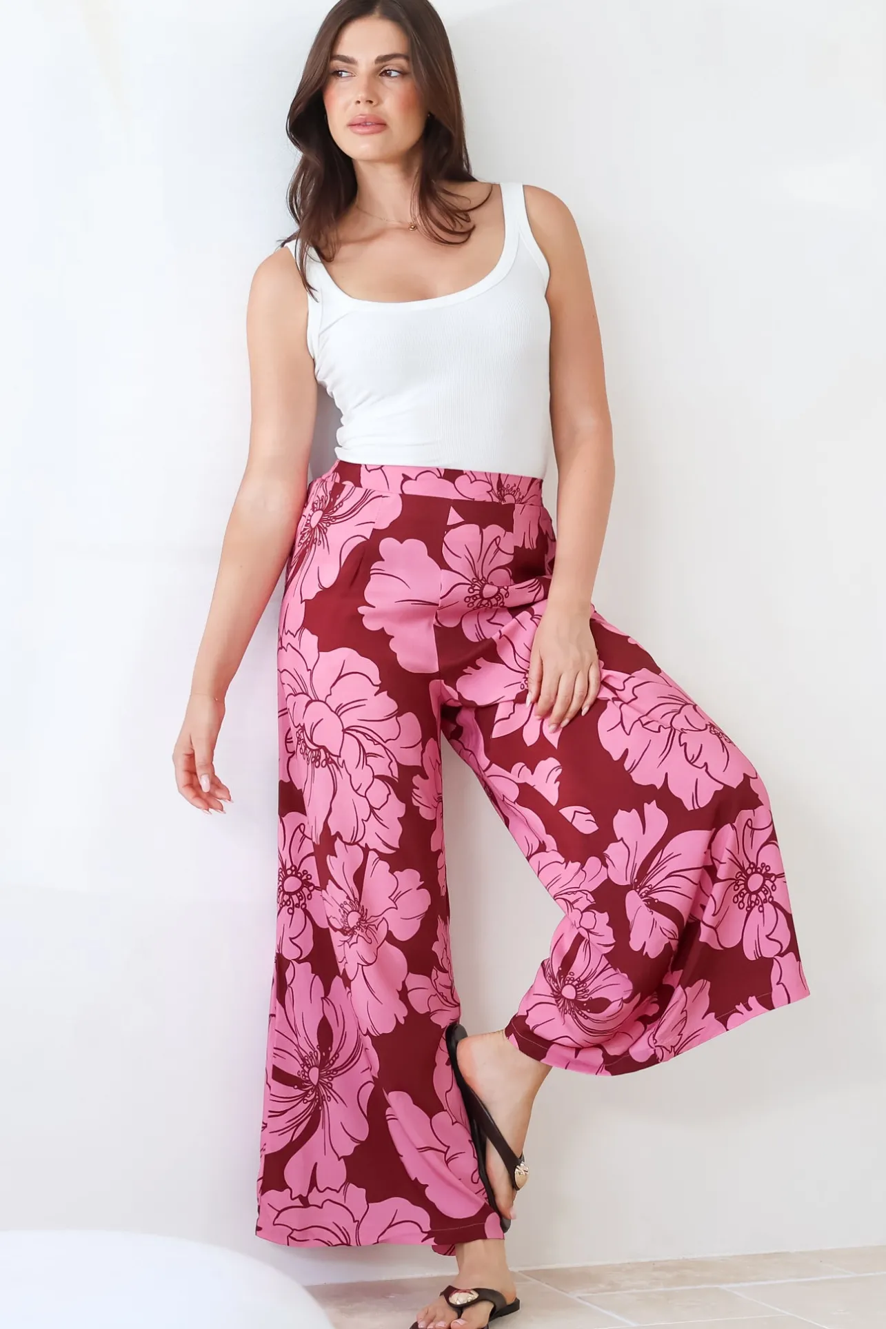 Silvie Pants - High Waist Wide Leg Pants in Full Bloom Print>Salty Crush Online