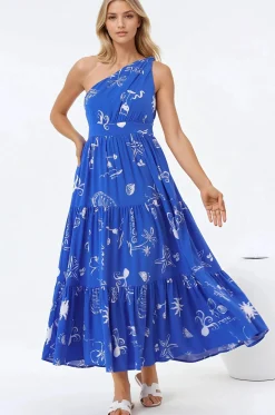 Solara Midi Dress - One Shoulder A-Line Midi Dress in Umiko Print><noscript><img width=