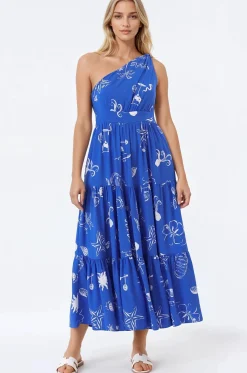 Solara Midi Dress - One Shoulder A-Line Midi Dress in Umiko Print><noscript><img width=