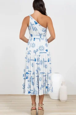 Solara Midi Dress - One Shoulder A-Line Midi Dress in Jorah Print><noscript><img width=