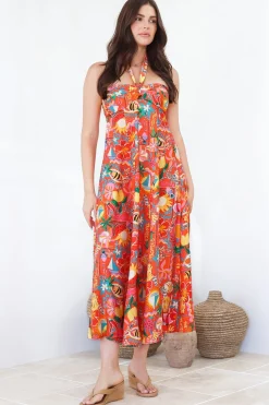 Solie Midi Dress - Halter Neck Dress with Elasticated Back in Pina Colada Print><noscript><img width=