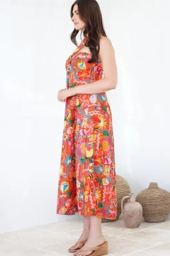 Solie Midi Dress - Halter Neck Dress with Elasticated Back in Pina Colada Print><noscript><img width=
