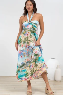 Solie Midi Dress - Halter Neck Dress with Elasticated Back in Della Print><noscript><img width=
