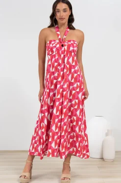 Solie Midi Dress - Halter Neck Dress with Elasticated Back in Lynne Print><noscript><img width=