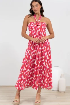 Solie Midi Dress - Halter Neck Dress with Elasticated Back in Lynne Print><noscript><img width=