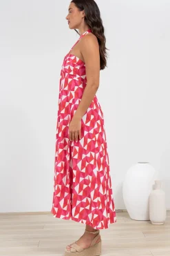 Solie Midi Dress - Halter Neck Dress with Elasticated Back in Lynne Print><noscript><img width=