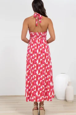 Solie Midi Dress - Halter Neck Dress with Elasticated Back in Lynne Print><noscript><img width=
